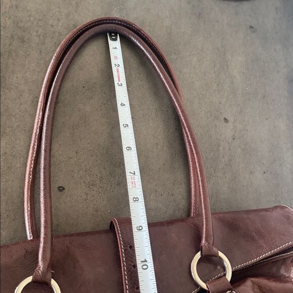 VINTAGE Helen Welsh Brown Leather Shoulder Handbag Silver-Tone Casual Baguette - Picture 7 of 12